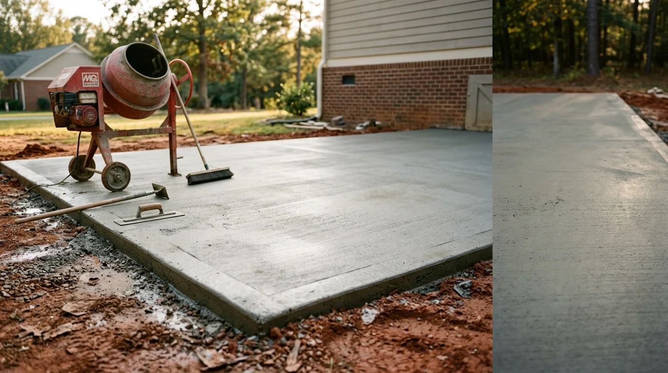 Concrete contractor pouring and finishing concrete foundation